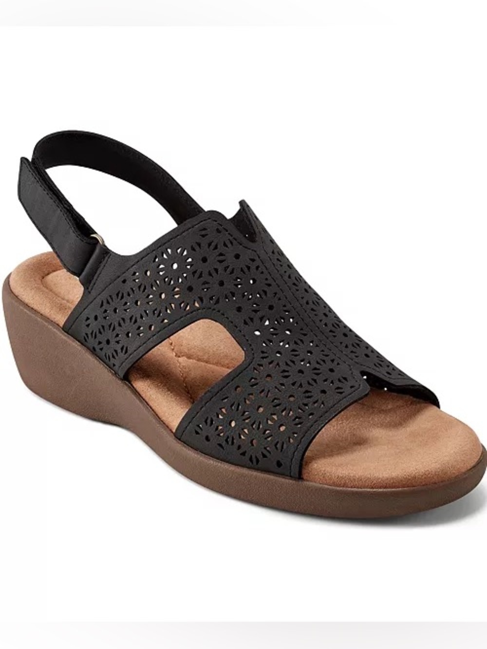 ♥️♥️ Easy Spirit Women’s Kali Low Wedge Round Toe Slingback Sandal - Black - Picture 1 of 5